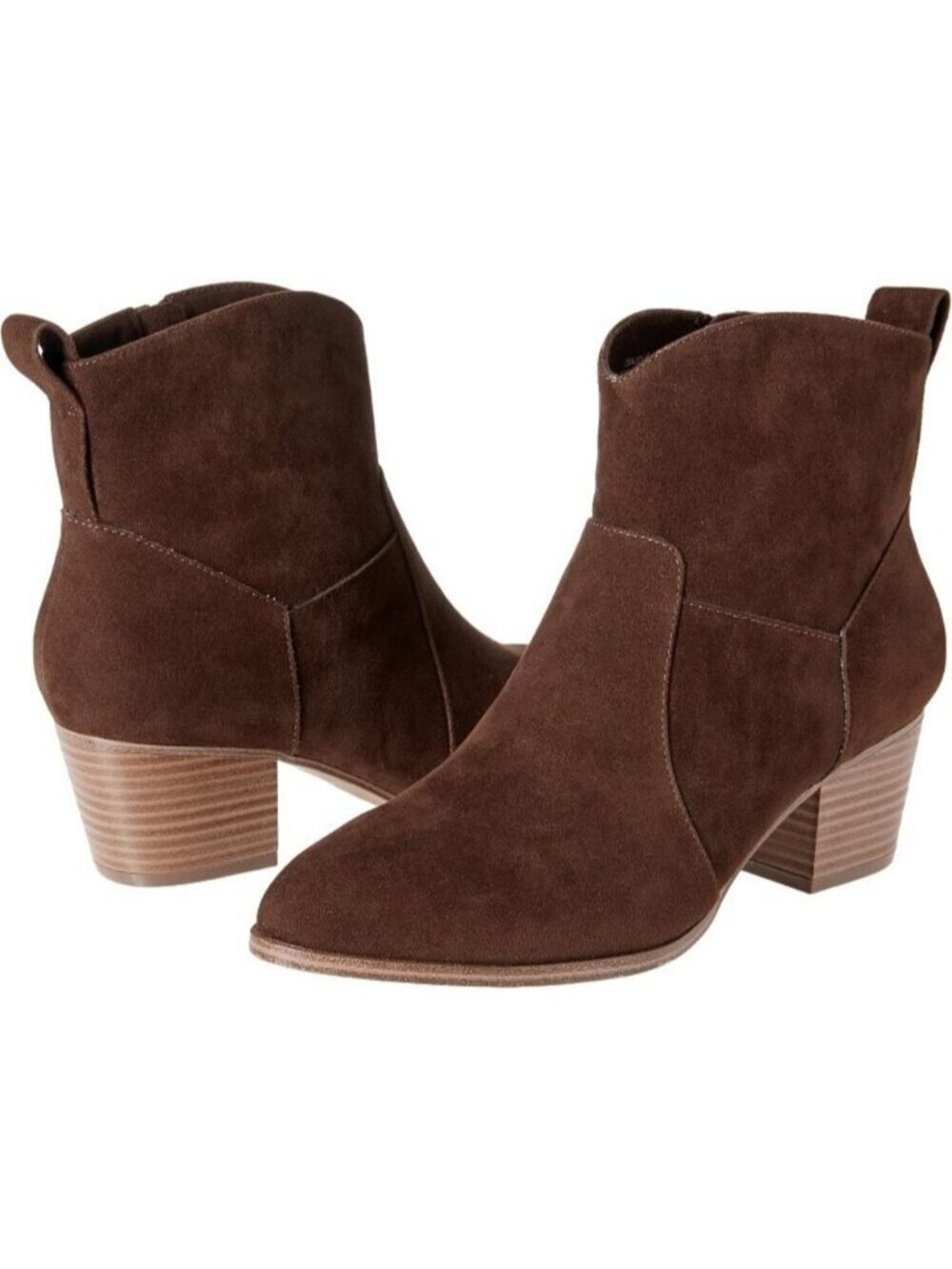 Women's Dark Brown Western Ankle Boots with Stacked Heels Faux Leather Pull On - Picture 7 of 7